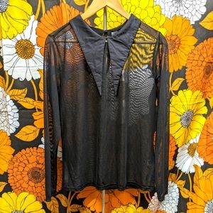 Killstar Spellman Black Mesh Long Pointy Collar Shirt